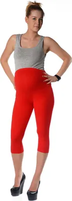 Produktbild von Umstandsleggings 3/4 Baumwolle Schwangerschaft Bauchbund EU Rot L/40
