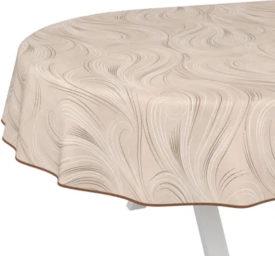 Produktbild von Tischdecke Organisch Abstrakt Beige Oval 160x140cm mit Band-Kante Wachstuch abwaschbar