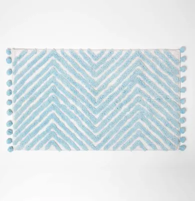Produktbild von HOMESCAPES Badteppich hellblau mit Zickzack-Muster - Badematte 50 x 80 cm