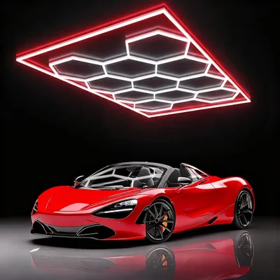Produktbild von 11er-Pack Hexagon LED Deckenleuchte mit Rahmen, 500W LED Wabenleuchte, geeignet für Garagen, Fitnessstudios, Salons, Studios und Autowerkstatt