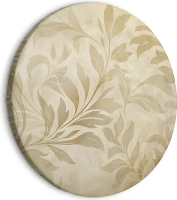 Produktbild von Italienischer Leinwand Rundes Bild - Botanical Motif with Leaves and Vines in Sand Colors 80x80 cm Muster f-H-10020-bc-a