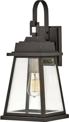 Produktbild von Wandleuchte außen Aluminium Glas E27 IP44 H: 48,8 cm in ölgeriebenes Bronze Vintage Design Außenleuchte Wand