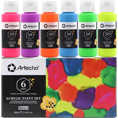 Productafbeelding van Neon UV-verf voor zwartlicht, 6x59ml, geschikt voor canvas, fluorescerend (verpakking van 6)