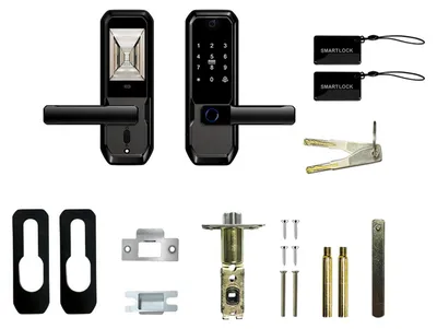 Obrázek produktu pro Chytrý videozámek s bezklíčovým přístupem pomocí otisku prstu, ovládání přes WiFi a mobilní aplikaci, 3,5palcový displej, HD kamera, dotyková klávesnice – pro domácnost, kancelář i byt – černý