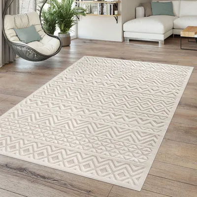 Produktbild von TT Home In-& Outdoor Teppich Wetterfest Balkon Küche Wohnzimmerteppich Boho Design 3D Design Skandi Modern Unifarben Größe 140x200 cm