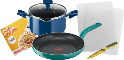 Obrázek produktu pro Chefclub By Tefal Sada nádobí Pasta La Vista | G804S4 | Pánev 28 cm, kastrol 20 cm, univerzální nůž, prkénko na krájení, brožura s vynikajícími recepty