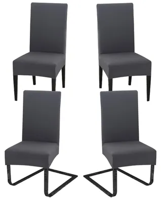 Produktbild von Stuhlhussen, 4er-Set, für Freischwingerstühle, abnehmbar und waschbar, aus Elasthan, universelle Stretch-Stuhlhussen für Esszimmer, Hotels, Küchen, Hochzeitsdekorationen, dunkelgrau