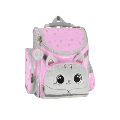 Produktbild von Goldkids - Schulranzen für Jungen und Mädchen, 4er-Set - Schul-Rucksack für Kinder mit Federmäppchen - Schuhbeutel und Hausaufgabenheft - Katze Motiv