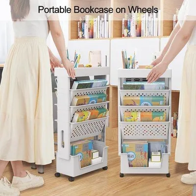Productafbeelding van Famanu boekenkast met wielen - Multifunctionele opbergoplossing voor kinderboeken