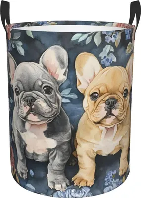 Produktbild von Wäschekorb mit Mops-Rosenblumenmuster, 40 x 50 cm, faltbarer Aufbewahrungskorb mit Griffen für Wäsche und Spielzeug