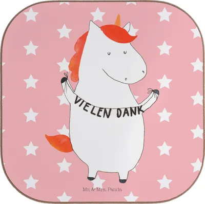 Produktbild von Mr. & Mrs. Panda Untersetzer für Gläser Einhorn Dankeschön - Rot Pastell - Geschenk, Coaster, Becheruntersetzer, Unicorn, Danksagung, Tischuntersetzer, Danke, Vielen Dank