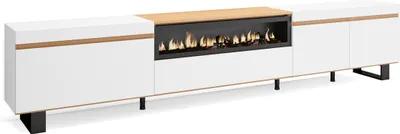 Immagine prodotto di COZY Mobile TV Soggiorno, 288x35x57cm, Camino elettrico, Design industriale, Bianco e Rovere soft