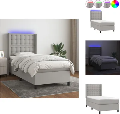 Produktbild von vidaXL Boxspringbett mit Matratze & LED Hellgrau 100x200 cm Stoff -  Betten & Bettgestelle