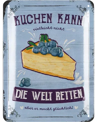 Produktbild von LANOLU Retro Blechschild KUCHEN, Dekoration Kuchen,  Retro Deko Küche, Metallschild mit Spruch, Shabby Chic, Wanddeko Küche 15x20cm