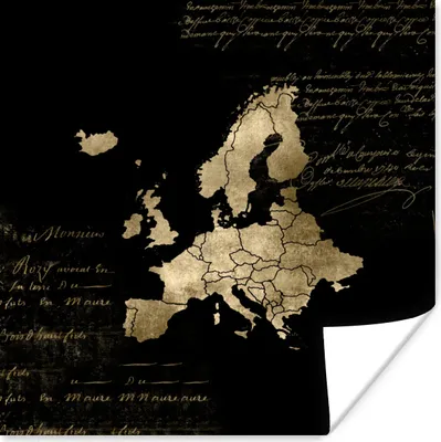 Produktbild von MuchoWow® Poster Europa Karte - Gold - Schwarz 50x50 cm - Wohnzimmerdekoration