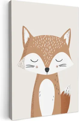 Produktbild von Leinwand Bilder 60x90 cm - Kinder Beige - Fuchs, Bilder Wohnzimmer Modern, Wanddeko