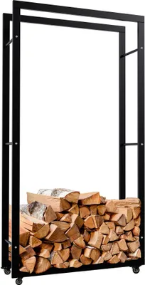 Produktbild von CLP Kaminholzständer Keri mit Rollen aus schwarzem Metall schwarz 25x80x150 cm