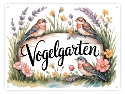 Produktbild von Vögel Wildblumen Cottage Metallschild XXL in 28x38 cm Vogelgarten
