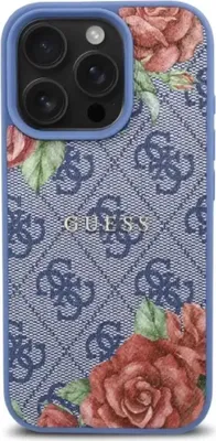 Produktbild von Guess 4G Flowers Print MagSafe Hülle für iPhone 16 Pro - blau