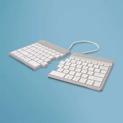 Produktbild von R-Go Tools Ergonomische Tastatur R-Go Split Break mit Pausensoftware, ergonomische geteilte Tastatur, QWERTY (US), kabellos, weiß, Kabellos, Bluetooth, Scherenschalter, QWERTY, Weiß