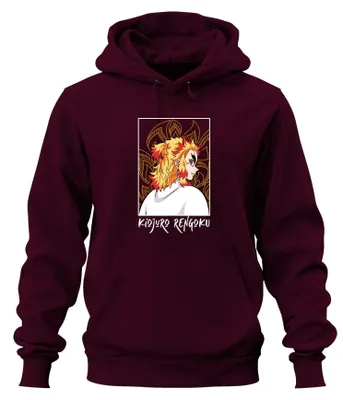 Obrázek produktu pro Kyojuro Rengoku Demon Slayer Flame Hashira Anime Gift Samurai Uni mikina s kapucí, Burgundy, L