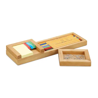 Produktbild von relaxdays Schreibtisch-Organizer braun Bambus 3 Fächer 31,0 x 9,0 x 2,0 cm
