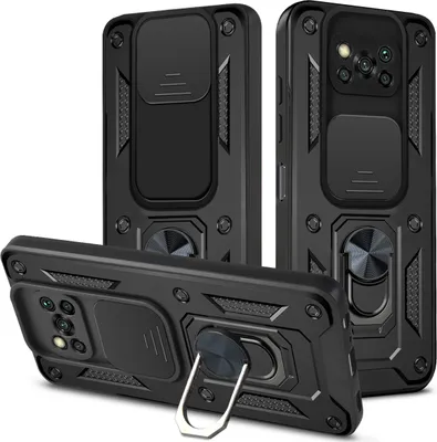 Obrázek produktu pro Xiaomi Poco X3 Pouzdro s Kroužkem, Stojánek, Ochrana Kamery, TPU Nárazník, Silikonové Pouzdro pro Xiaomi Poco X3 NFC / X3 Pro černé