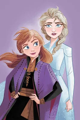 Two animated female characters, likely from a children's movie, are depicted against a solid purple background. The character in the foreground is looking to the side with a confident expression, while the character behind her is looking directly at the vi