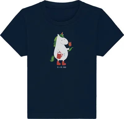 Produktbild von Mr. & Mrs. Panda  T-Shirt Einhorn Gärtner 6. - 12. Monat - French Navy - Geschenk, Babyshirt, Baby Baumwollshirt, Giesskanne, Garten, Kinder Shirt, Einhörner, Unicorn