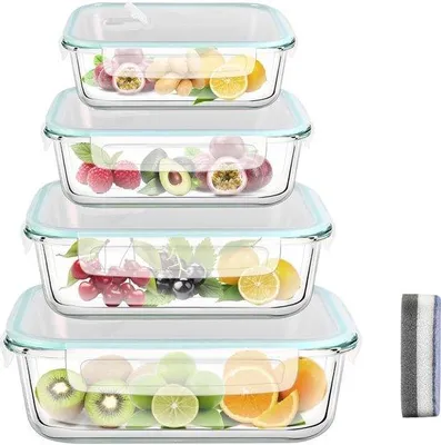 Produktbild von Famanu Glasbehälter mit Deckel, 4 Gläser (370 ml + 640 ml + 1040 ml + 1520 ml), luftdicht und auslaufsicher