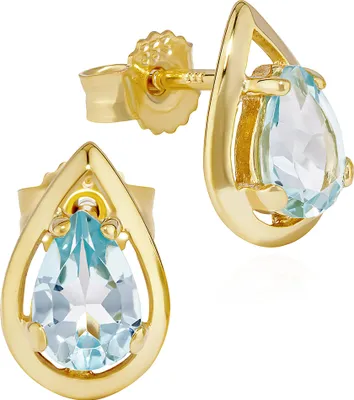 Produktbild von NKlaus Paar Träne Ohrstecker echt Blautopas 333 Gelb Gold 8 Karat 10x6mm Damen Ohrringe 11940
