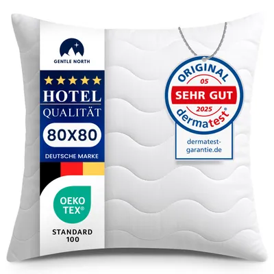 Produktbild von Gentle North Kopfkissen 80x80 cm in Hotelqualität, flauschig und gut gefüllt, stützend, pflegeleicht, für Allergiker geeignet und bei 60°C waschbar