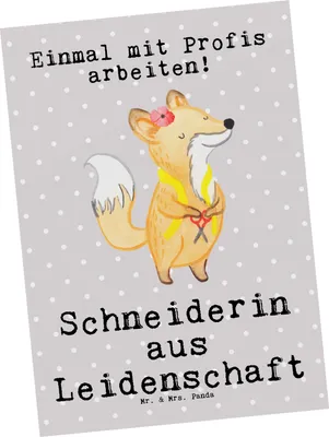 Produktbild von Mr. & Mrs. Panda Grußkarte Schneiderin Leidenschaft - Grau Pastell - Geschenk, Postkarten, Postkarte, bildkarte, Ansichtskarten, Ansichtskarte