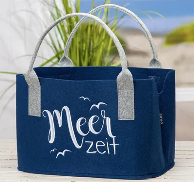 Produktbild von GILDE Tasche, "Meerzeit", Möwenmotiv, Schriftzug, Filz, blau, , L. 25 cm, B. 40 cm, H. 26 cm 49189