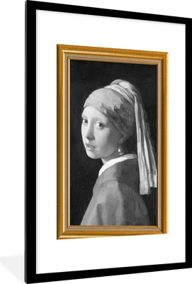 Produktbild von MuchoWow® Gerahmtes Poster Mädchen mit einem Perlenohrring - Vermeer - Liste - Gold 60x90 cm - Poster mit Schwarzem Bilderrahmen Wandposter Rahmen Foto Bilder - Dekoration - Wandposter Wohnzimmer - Hochwertig