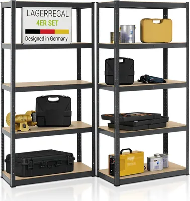 Produktbild von Juskys Lagerregal Basic 4er Set 180x90x40 cm - max. 3500 kg - Metall Regale Grau