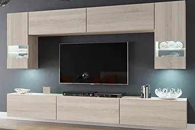 Image de Furnitech Meuble-paroi Salon - Meubles de salon avec LED Blanc - Meuble-paroi Suspendu Moderne - Étagères et meuble TV (Future C79-M-S3 1A)