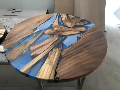 Obrázok produktu pre Runde Tische Esstisch Design Tisch Moderne Meer Fluss Möbel 90 cm Epoxid Harz