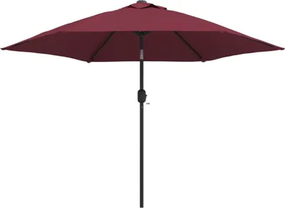 A burgundy patio umbrella is shown against a white background.