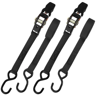 Productafbeelding van 2 spanbanden met ratelsluiting, 5 meter lang, 2,6 cm breed, zwart, met S-haken