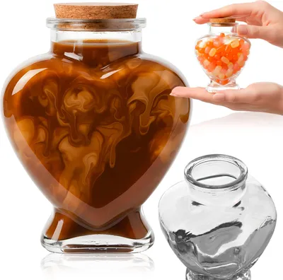 Zdjęcie produktu dla SUPERBUTELKI - 5 szt. Buteleczka szklana Serce 150 ml Zestaw butelek z korkiem na prezent, nalewki, likier