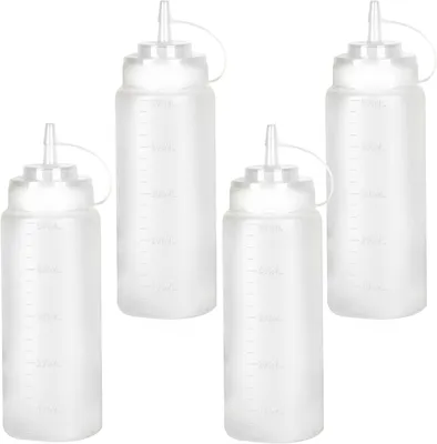 Imagen del producto de Botellas dispensadoras de plástico de 500 ml, paquete de 4 unidades, con tapa, para uso en la cocina