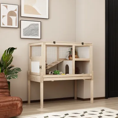 Produktbild von Original hölzerner Wachtelkäfig, hölzerner Wachtelkäfig mit gehärtetem Glas, Wachtelkäfig mit doppeltem Design, Vogelkäfig, Haustierkäfig,120*50*70cm