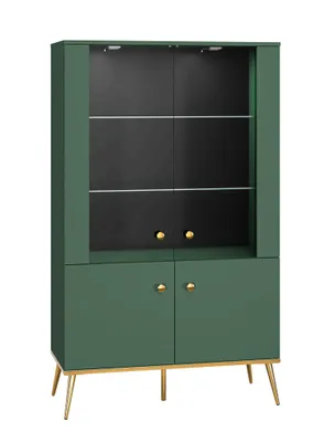 Produktbild von Vitrine MAURA grün 152x92x40 cm (HBT) mit 3 Einlegeböden (2x Glas)