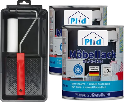 Produktbild von Plid Möbellack Weiß glänzend 1,5 l mit Lackierset, für Holz und Metall