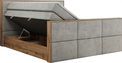 Produktbild von MKS MEBLE Doppelbett, Boxspringbett ALBERO 2 KING DUO mit zwei 7 Härtezonen Multipocket-Matratzen, genähtes Kopfteil und Front, Bettkästen - 200x200 cm - H3 - Hellgrau Struktur