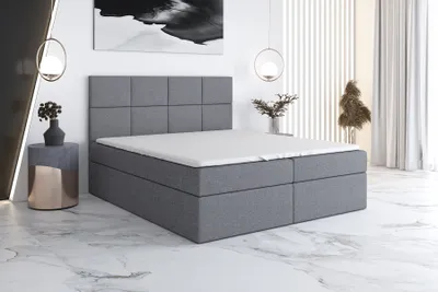 Produktbild von Boxspringbett VAR 180 x 200 mit 2 Bettkästen, Bonell-Matratze und Topper. Farbe: Grau