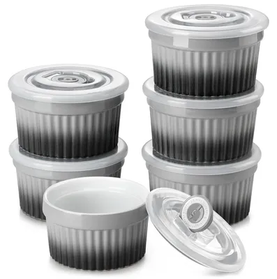 Immagine prodotto di Omgoods - Set di 6 ciotole per soufflé con coperchio - Ciotole in Vetroceramica per torte e dessert