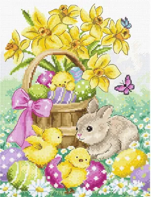 Zdjęcie produktu dla Letistitch Zestaw do haftu krzyżykowego "Wielkanocny zajączek i kurczaczek", motyw do policzenia, 18x23cm