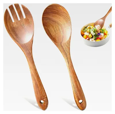 Produktbild von 2-teiliges Salatbesteck aus Holz, 26 cm Salatgabel und Salatlöffel aus Olivenholz für Salat, Pasta, Obst